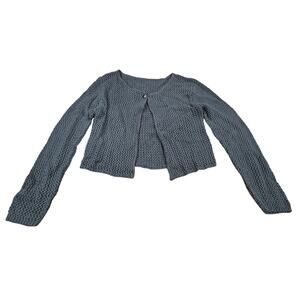 Black Open-Knit Cropped Cardigan Long Sleeve Minimalist Layering Sweater S